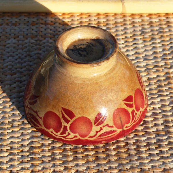 Ancien bol patiné en faïence Hamage Nord / Moulin des Loups motif cerises