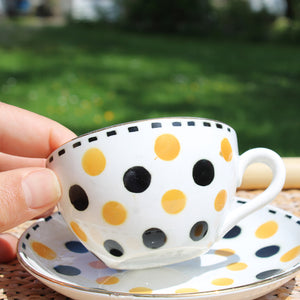 Ancienne tasse à thé + soucoupe Digoin et Sarreguemines modèle 8674 à pois