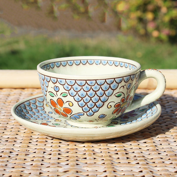 Ancienne tasse à café / thé + soucoupe / Émaux de Thoune ( Suisse )