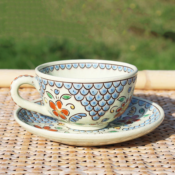 Ancienne tasse à café / thé + soucoupe / Émaux de Thoune ( Suisse )