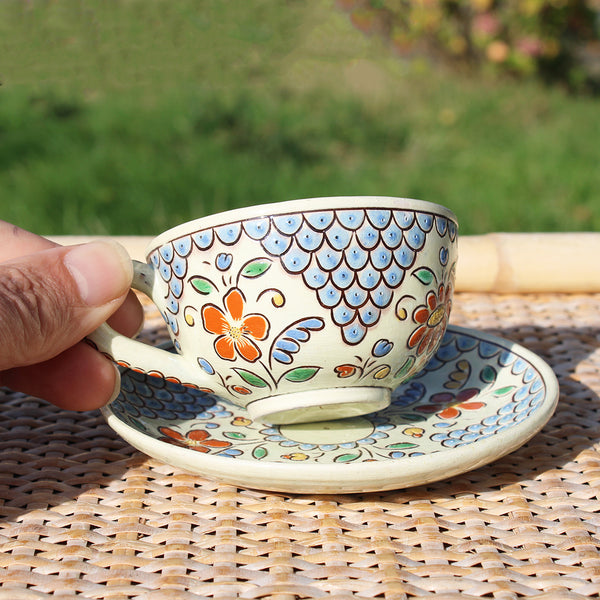 Ancienne tasse à café / thé + soucoupe / Émaux de Thoune ( Suisse )