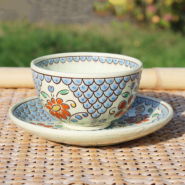 Ancienne tasse à café / thé + soucoupe / Émaux de Thoune ( Suisse )