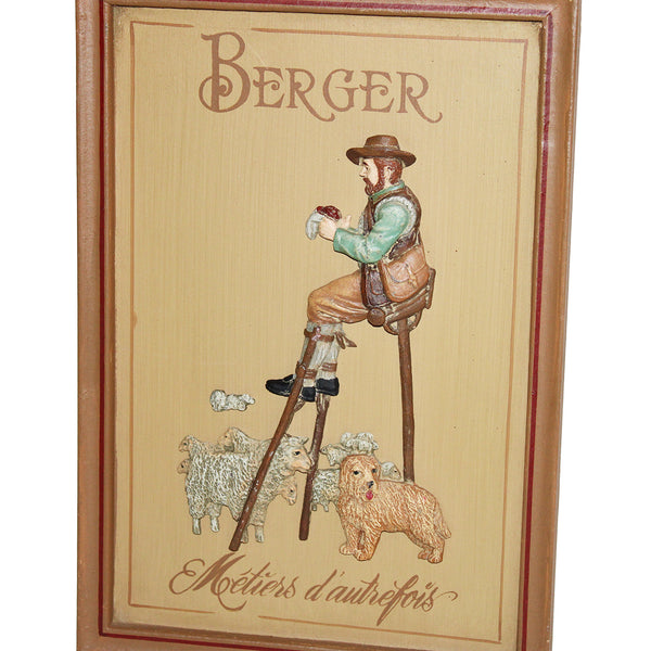 Petit tableau Country Corner vintage Métiers d'autrefois Berger 36 cm x 25 cm