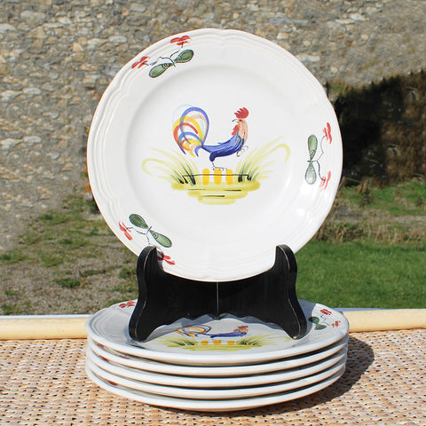 Ensemble de 6 assiettes à dessert 19.5 cm en faïence de MBFA Pornic modèle Coq