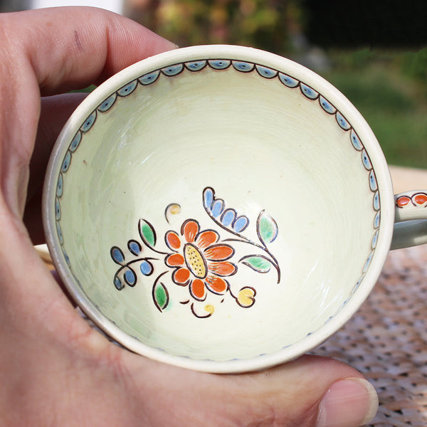 Ancienne tasse à café / thé + soucoupe / Émaux de Thoune ( Suisse )