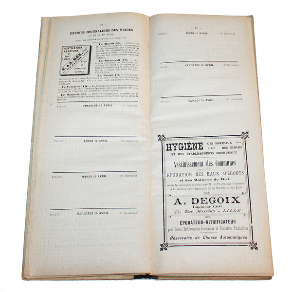 Ancien Agenda des Mairies département de l'Orne année 1913