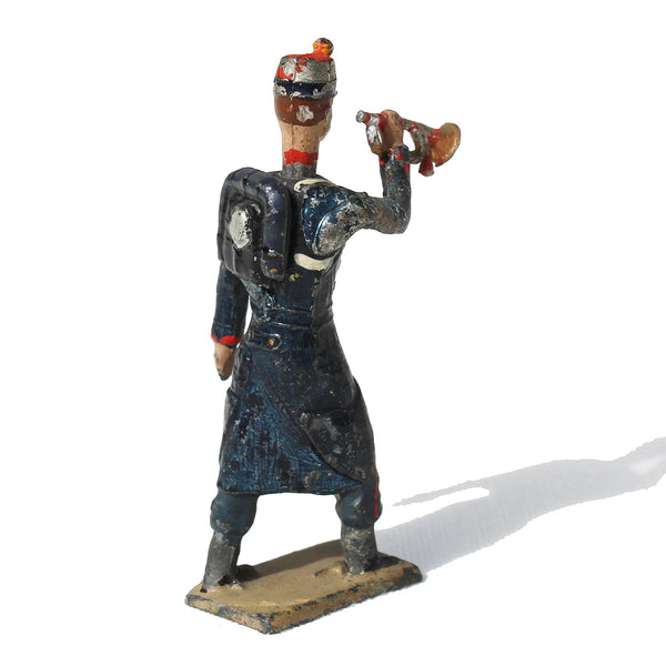 Ancienne figurine en plomb plein CBG Mignot soldat français / Artilleur de campagne en capote / Clairon