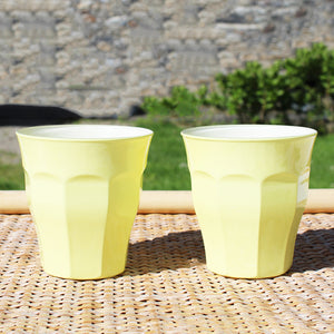 Paire de verres / gobelets Duralex modèle Le Picardie coloris jaune pastel