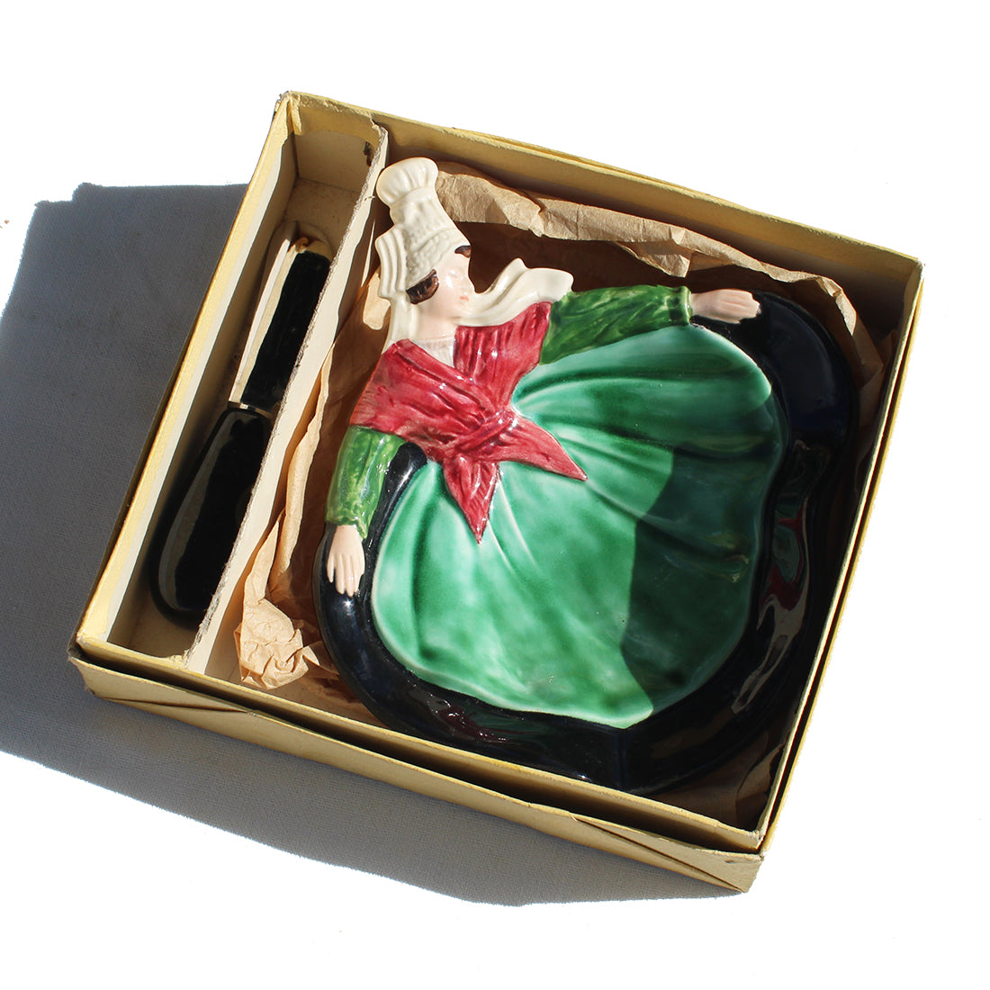 Ancien beurrier + couteau / faïence de Desvres / Gabriel Formaintreaux