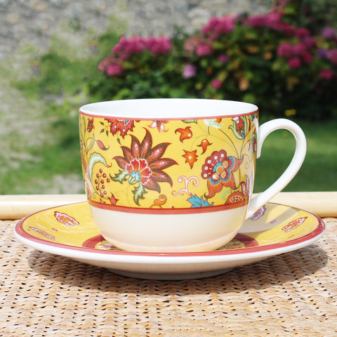 Grosse tasse à déjeuner / chocolat + soucoupe vintage en porcelaine par Geneviève Lethu modèle Ventoux