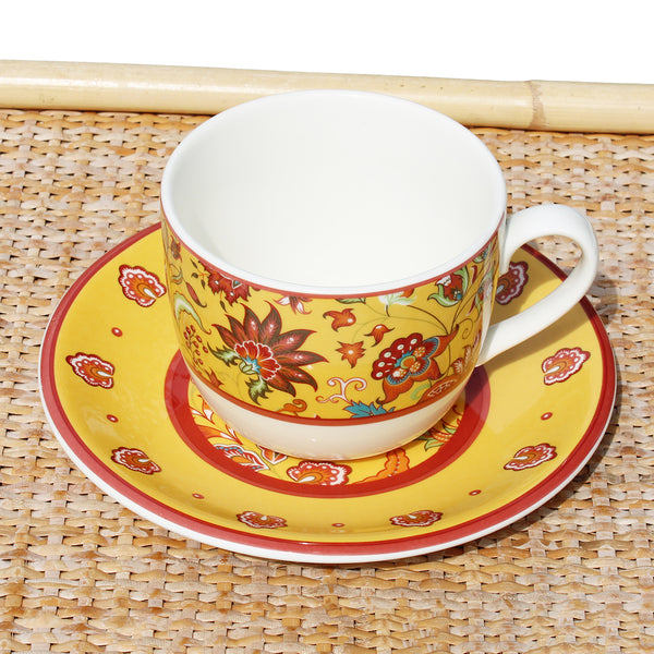 Grosse tasse à déjeuner / chocolat + soucoupe vintage en porcelaine par Geneviève Lethu modèle Ventoux
