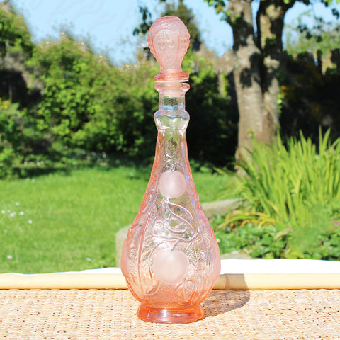 Carafe italienne vintage en verre d'Empoli coloris rose 34.5 cm