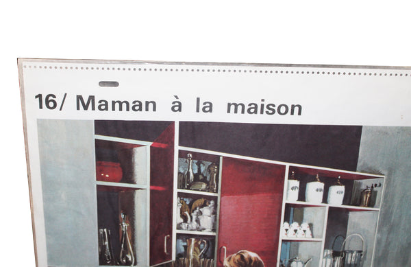 Affiche scolaire vintage Rossignol scènes de vie Maman à la maison / Chez le coiffeur