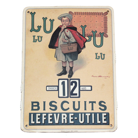 Calendrier perpétuel publicitaire en carton biscuits Lefèvre-Utile LU éditions Clouet
