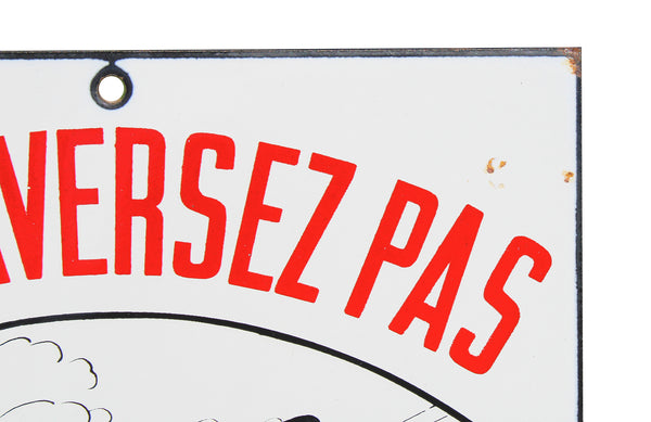 Plaque émaillée de passage à niveau SNCF " Ne traversez pas sans regarder dans les deux directions / Un train peut en cacher un autre ".