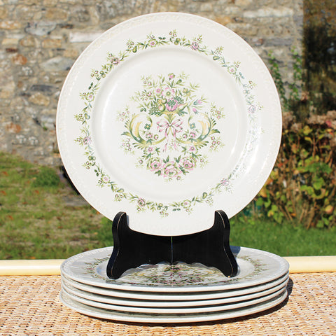 Ensemble de 6 assiettes plates vintage en porcelaine à feu / Villeroy & Boch modèle Trianon