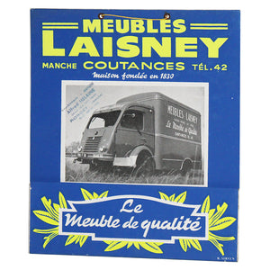 Ancien carton publicitaire porte courrier Meubles Laisney à Coutances ( Manche )