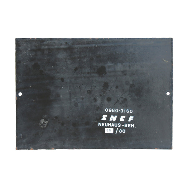 Plaque émaillée de passage à niveau SNCF " Ne traversez pas sans regarder dans les deux directions / Un train peut en cacher un autre ".