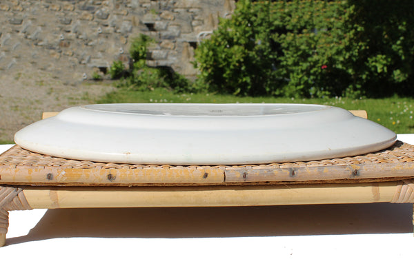 Ancien plat ovale 39 cm en faïence Terre de Fer de Choisy le Roi coloris blanc shabby