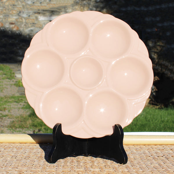 Ancienne assiette à coquillages / huîtres en faïence de Sarreguemines Digoin rose poudré