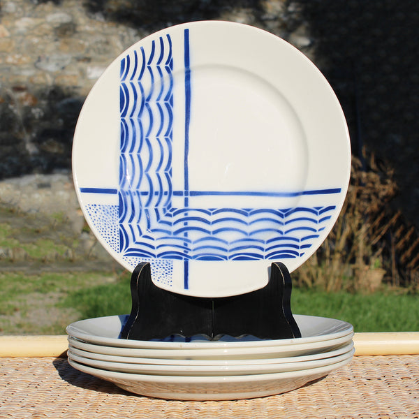 Ensemble de 6 assiettes plates anciennes 22.2 cm en faïence de Badonviller modèle Orival