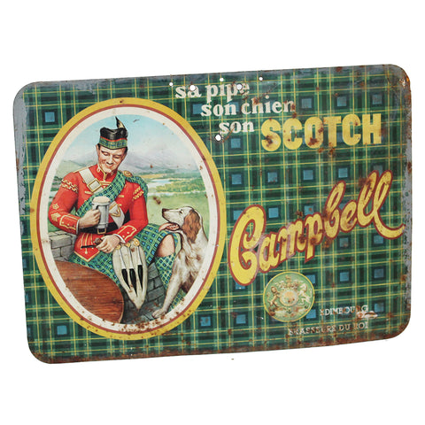 Ancienne plaque publicitaire en tôle non émaillée whisky scotch Campbell