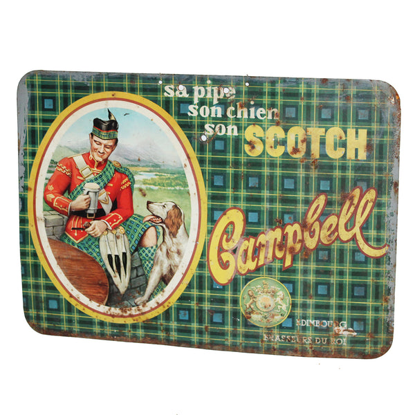 Ancienne plaque publicitaire en tôle non émaillée whisky scotch Campbell