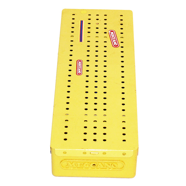 Boîte de rangement modulable jaune jeu Meccano avec diverses pièces