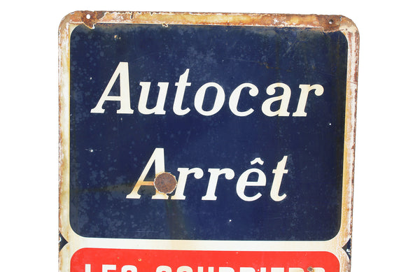 Ancienne plaque émaillée double face Autocar Arrêt / Les Courriers Normands