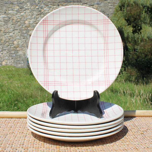 Ensemble de 6 assiettes plates 24 cm vintage en faïence de Gien modèle torchon