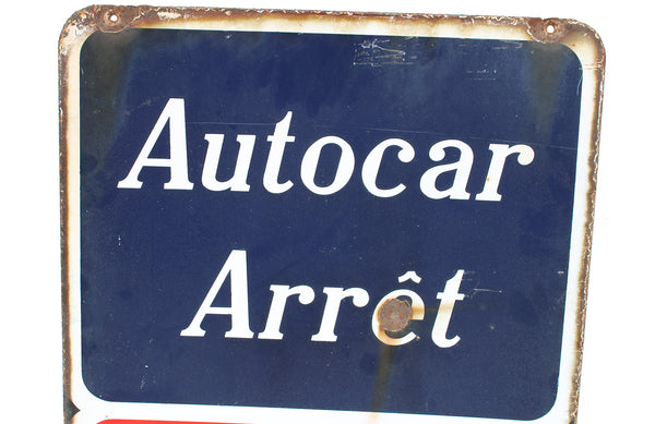 Ancienne plaque émaillée double face Autocar Arrêt / Les Courriers Normands