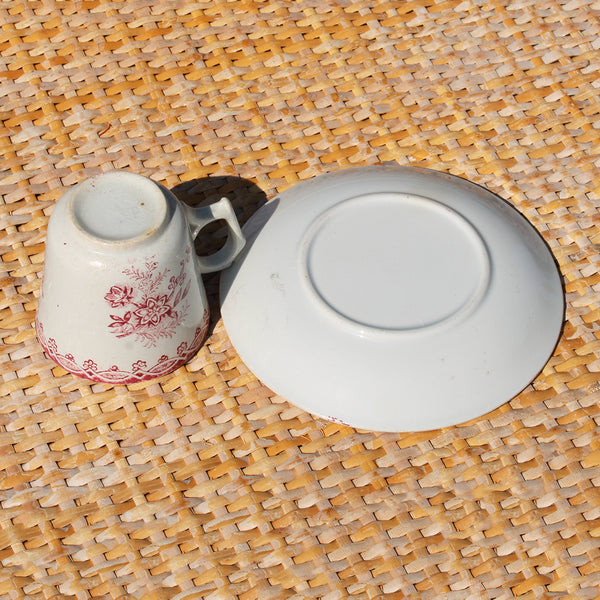 Tasse à café ancienne + soucoupe en faïence de Sté Amandinoise modèle Margot