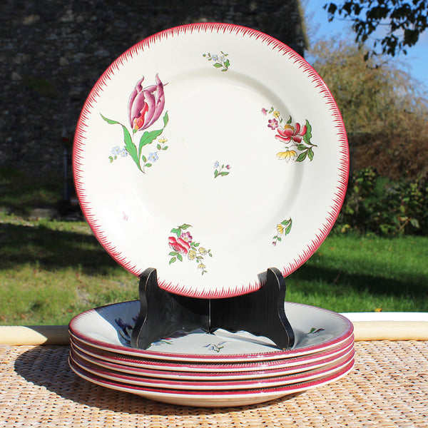 Ensemble de 6 assiettes plates 24 cm en faïence de U & C Sarreguemines modèle Strasbourg