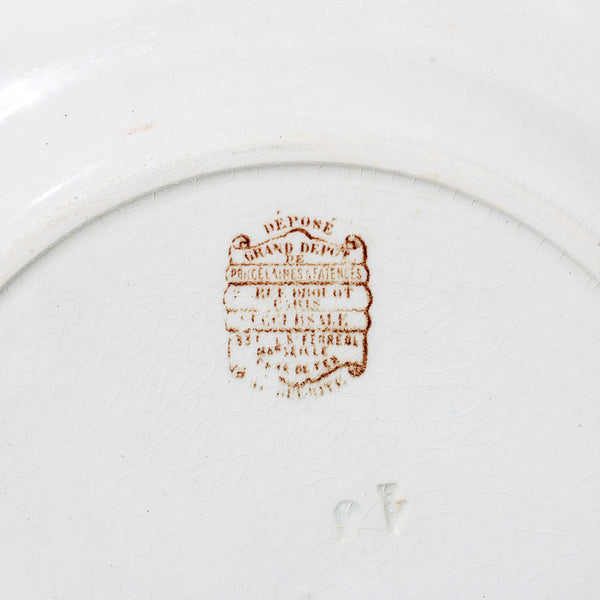 Ensemble de 6 assiettes plates en faïence de Choisy le Roi modèle Marguerite