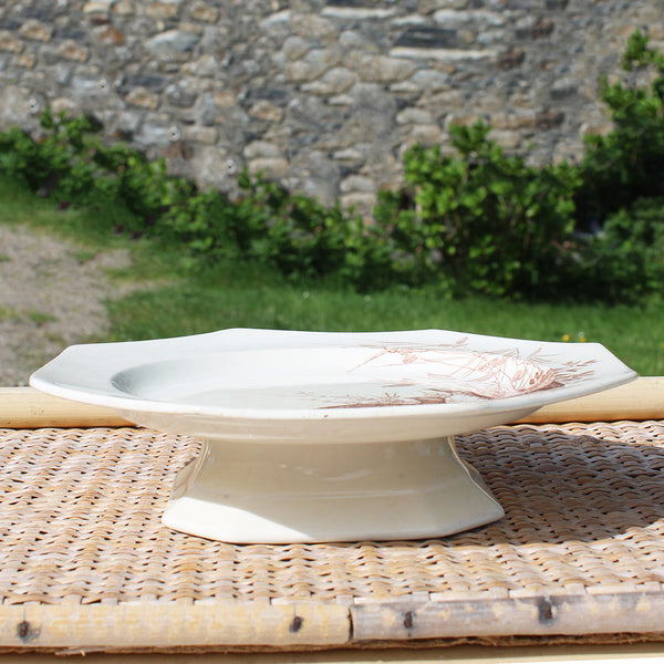 Ancienne assiette montée en faïence anglaise Wedgwood / modèle Rustic / Perdrix