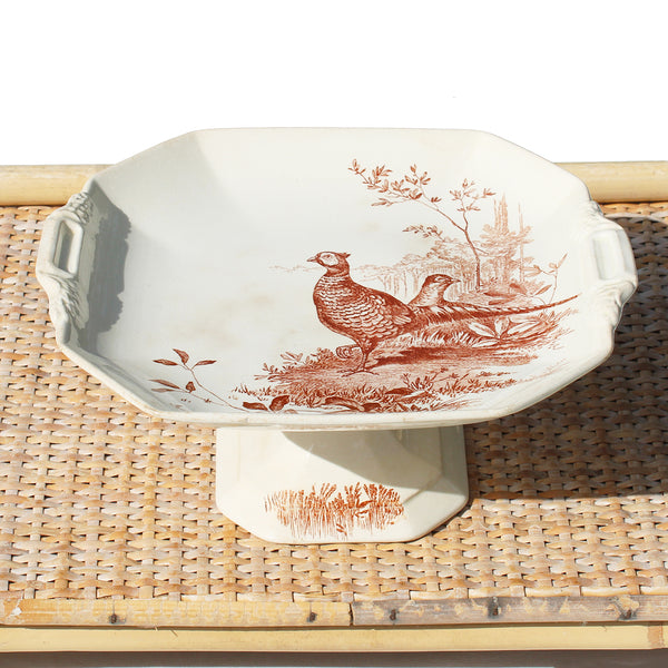 Ancien compotier en faïence anglaise Wedgwood / modèle Rustic / Faisans