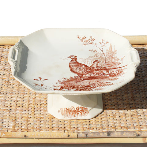Ancien compotier en faïence anglaise Wedgwood / modèle Rustic / Faisans