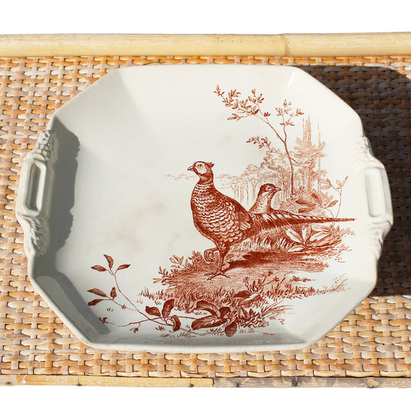 Ancien compotier en faïence anglaise Wedgwood / modèle Rustic / Faisans