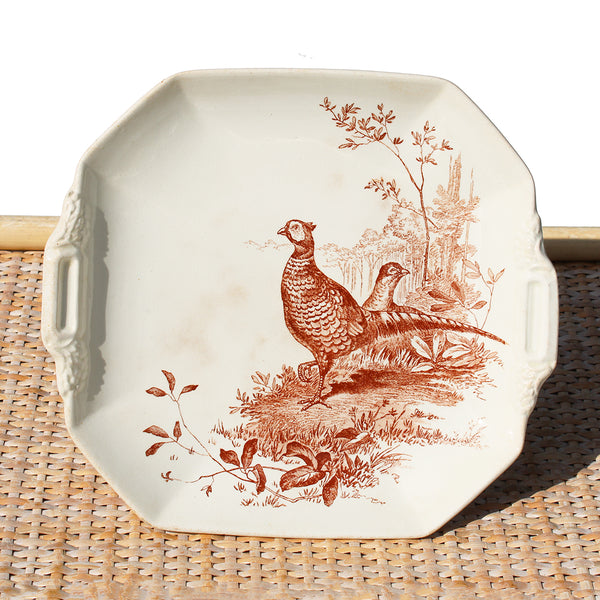 Ancien compotier en faïence anglaise Wedgwood / modèle Rustic / Faisans