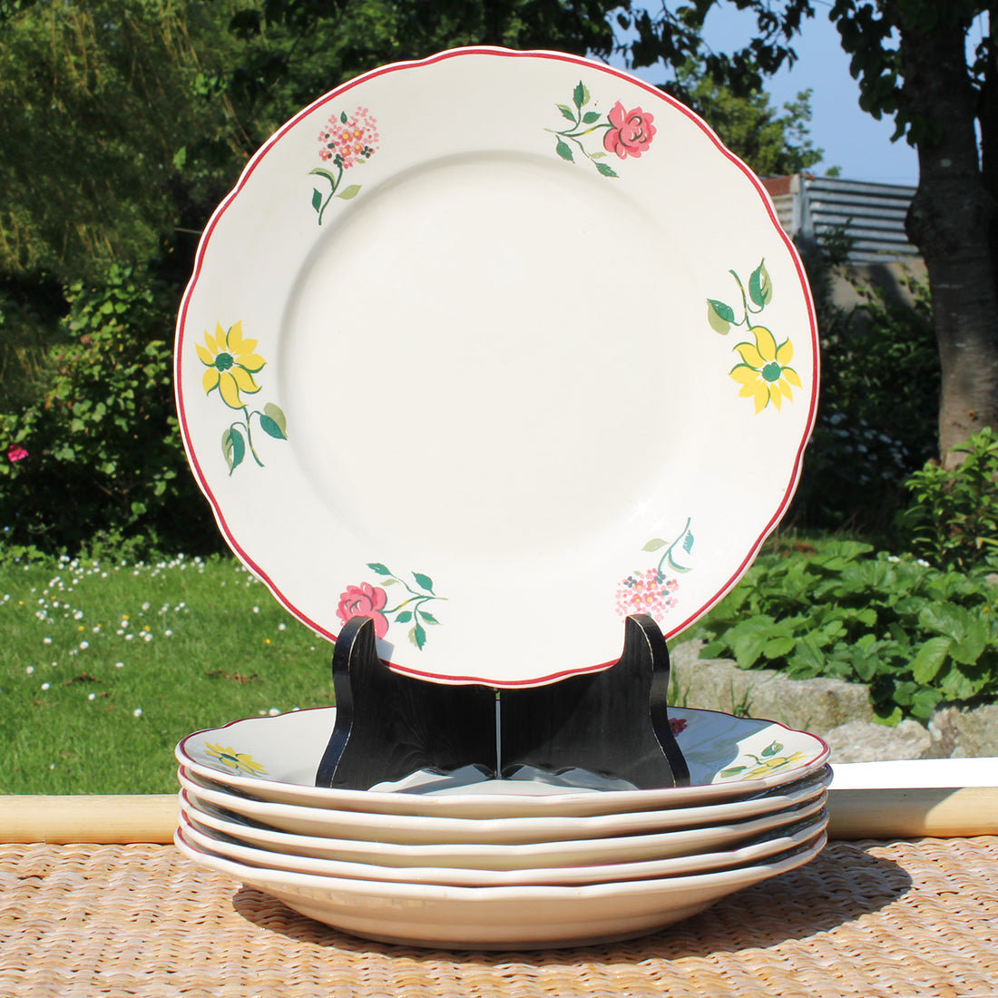 Ensemble de 6 assiettes plates anciennes 23.5 cm en faïence de Villeroy & Boch modèle 7401