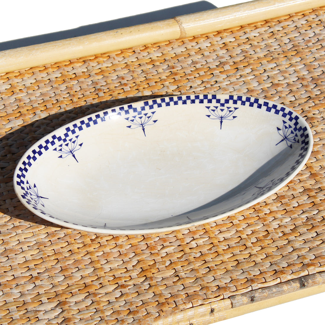 Ancien ravier patiné 24.5 cm / Creil et Montereau service Damier