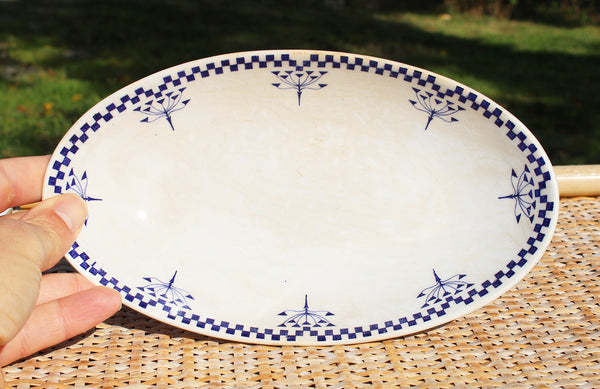 Ancien ravier patiné 24.5 cm / Creil et Montereau service Damier