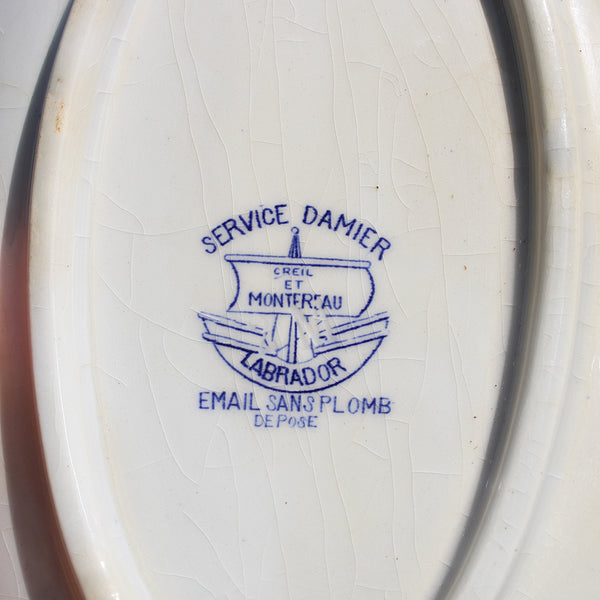 Ancien ravier patiné 24.5 cm / Creil et Montereau service Damier