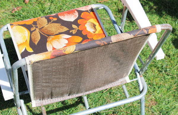 Chaise pliante de camping vintage tissu à fleurs