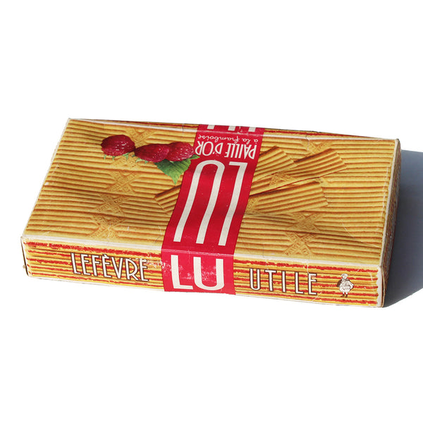 Ancienne boîte de gâteaux vide publicitaire LU / Lefèvre Utile / Paille d'Or à la framboise