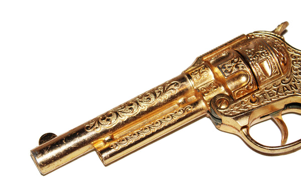 Jouet ancien / pistolet Hubley Texan Junior Cap Pistol Gold Plated en boîte