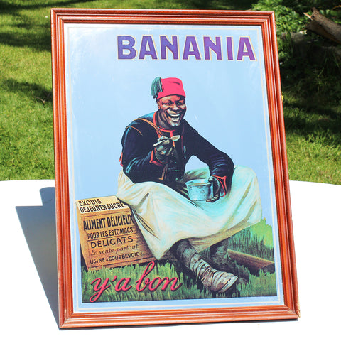 Grand miroir publicitaire sérigraphié vintage chocolat Banania