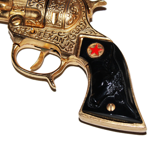 Jouet ancien / pistolet Hubley Texan Junior Cap Pistol Gold Plated en boîte