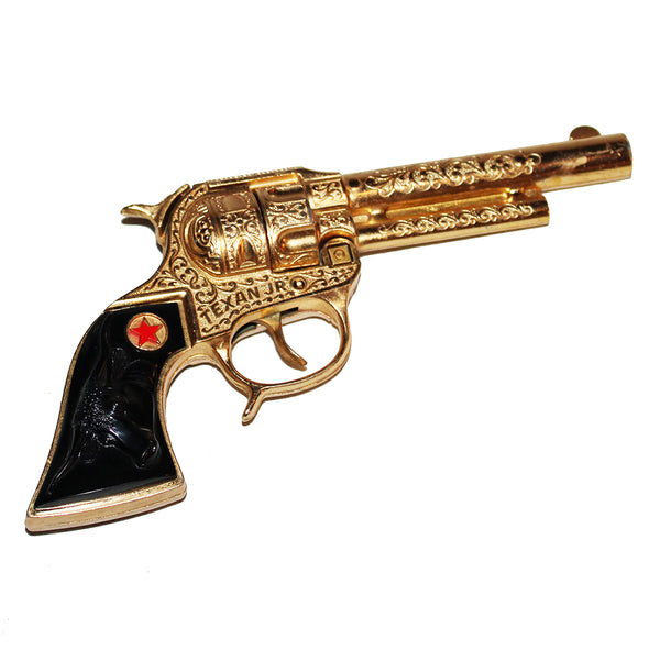 Jouet ancien / pistolet Hubley Texan Junior Cap Pistol Gold Plated en boîte