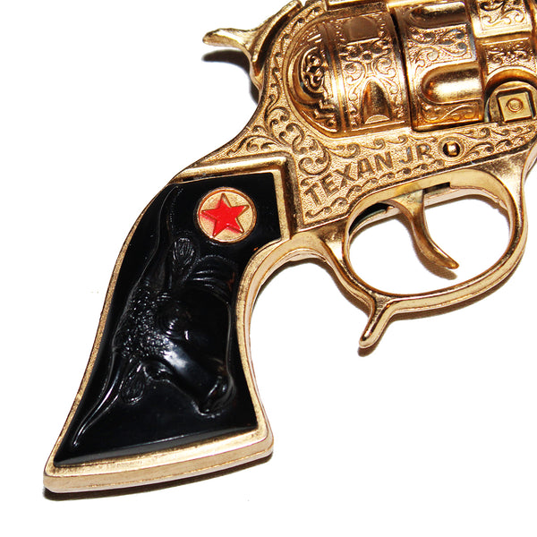 Jouet ancien / pistolet Hubley Texan Junior Cap Pistol Gold Plated en boîte